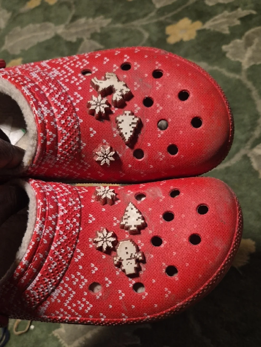 CROCS Red Holiday Pattern Fuzzy Lined Clogs